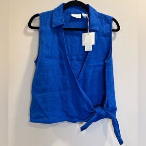 Cynthia Rowley Cobalt Blue Sleeveless Surplice Shirt Size Small
